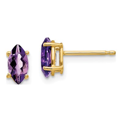 14K Yellow Gold Amethyst Marquise Stud Earrings