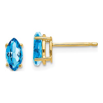 14K Yellow Gold Swiss Blue Topaz Marquise Stud Earrings