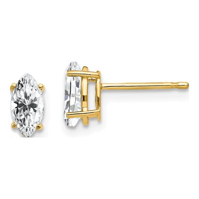 14K Yellow Gold CZ Marquise Stud Earrings
