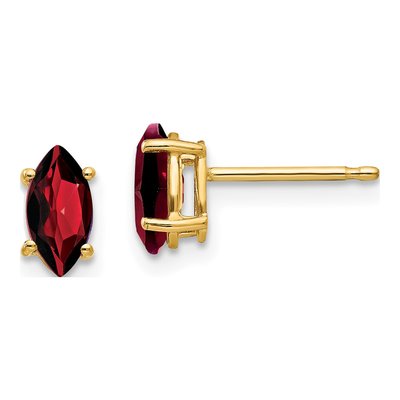 14K Yellow Gold Garnet Marquise Stud Earrings