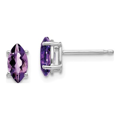 14K White Gold Amethyst Marquise Stud Earrings