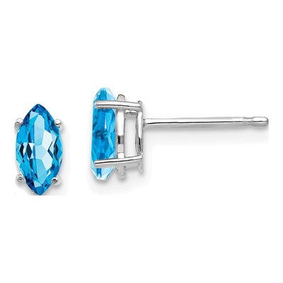 14K White Gold Swiss Blue Topaz Marquise Stud Earrings