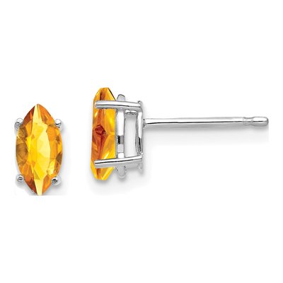 14K White Gold Citrine Marquise Stud Earrings