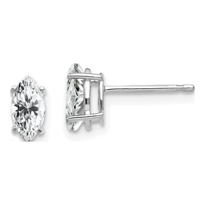 14K White Gold CZ Marquise Stud Earrings