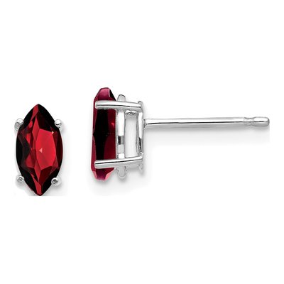 14K White Gold Garnet Marquise Stud Earrings