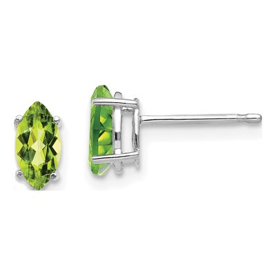 14K White Gold Peridot Marquise Stud Earrings