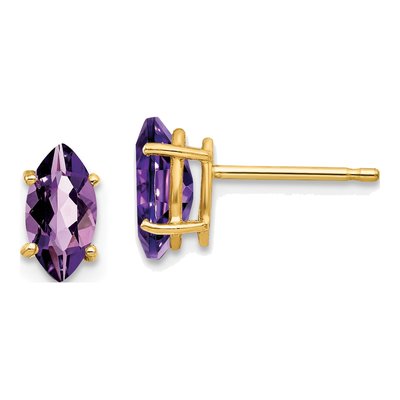 14K Yellow Gold Amethyst Marquise Stud Earrings