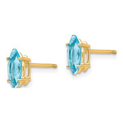 14K Yellow Gold Swiss Blue Topaz Marquise Stud Earrings – view 2