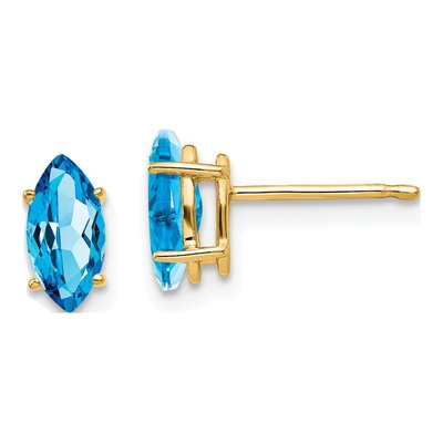 14K Yellow Gold Swiss Blue Topaz Marquise Stud Earrings
