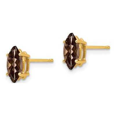 14K Yellow Gold Smoky Quartz Marquise Stud Earrings – view 2