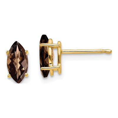 14K Yellow Gold Smoky Quartz Marquise Stud Earrings