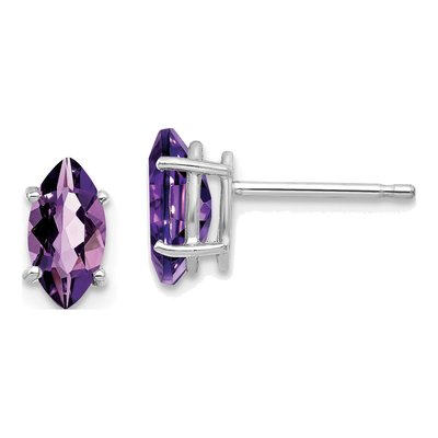 14K White Gold Amethyst Marquise Stud Earrings