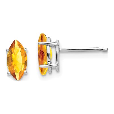 14K White Gold Citrine Marquise Stud Earrings
