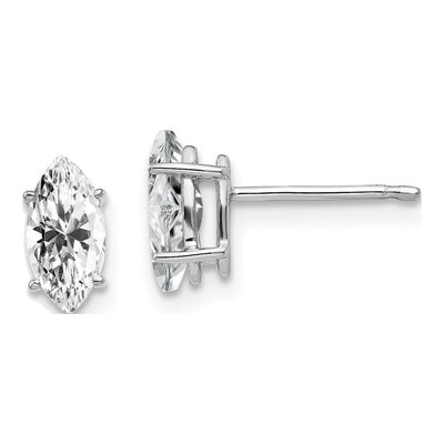 14K White Gold CZ Marquise Stud Earrings