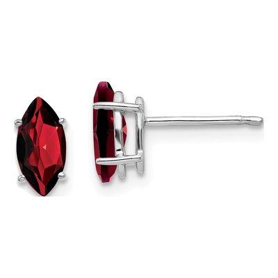 14K White Gold Garnet Marquise Stud Earrings