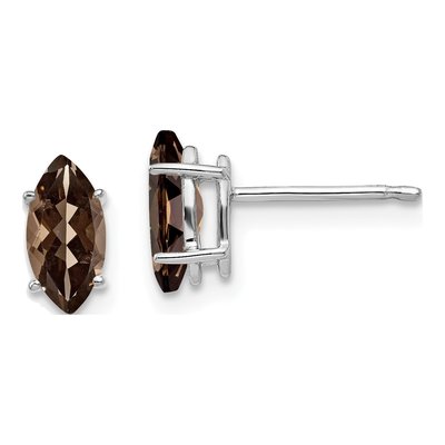 14K White Gold Smoky Quartz Marquise Stud Earrings