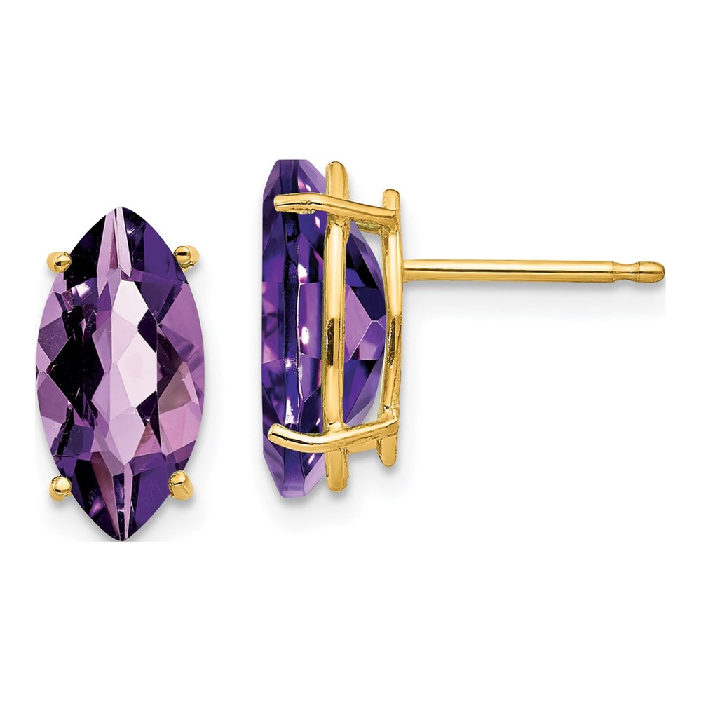 14K Yellow Gold Amethyst Marquise Stud Earrings