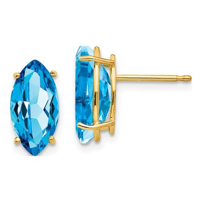 14K Yellow Gold Swiss Blue Topaz Marquise Stud Earrings