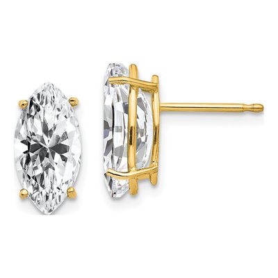 14K Yellow Gold CZ Marquise Stud Earrings