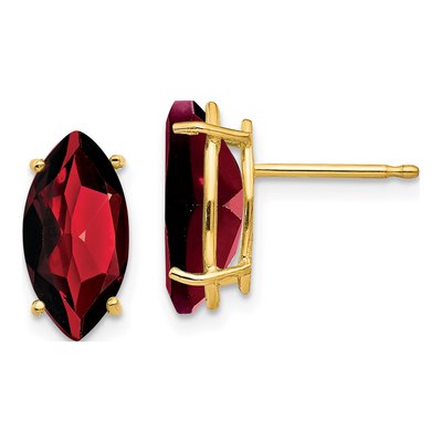 14K Yellow Gold Garnet Marquise Stud Earrings
