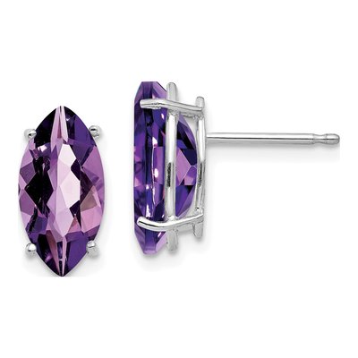 14K White Gold Amethyst Marquise Stud Earrings