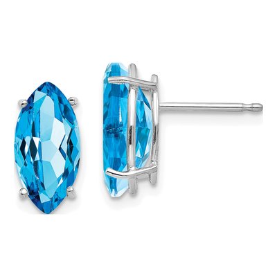 14K White Gold Swiss Blue Topaz Marquise Stud Earrings