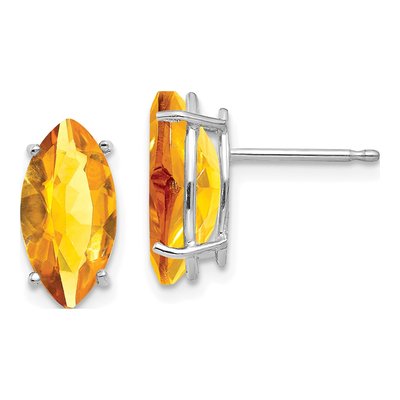 14K White Gold Citrine Marquise Stud Earrings