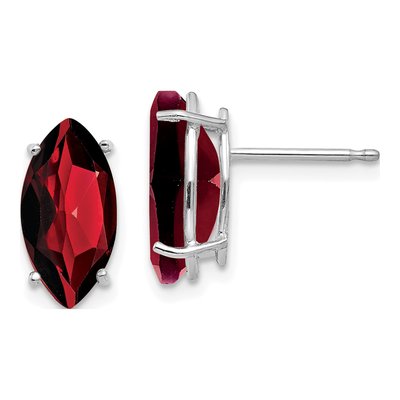 14K White Gold Garnet Marquise Stud Earrings