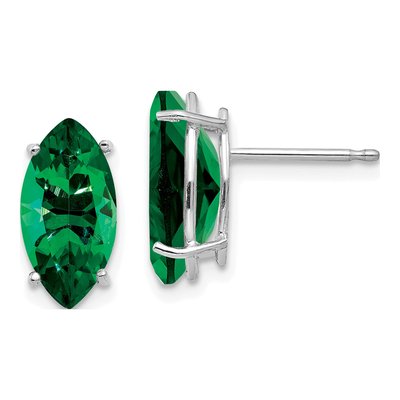 14K White Gold Lab-Created Helenite Marquise Mount St Helens Stud Earrings