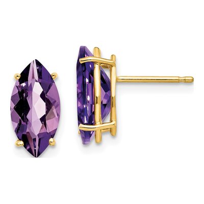 14K Yellow Gold Amethyst Marquise Stud Earrings