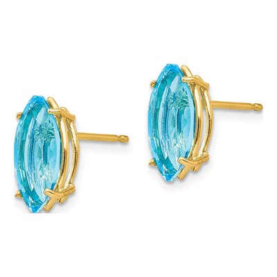 14K Yellow Gold Swiss Blue Topaz Marquise Stud Earrings – view 2