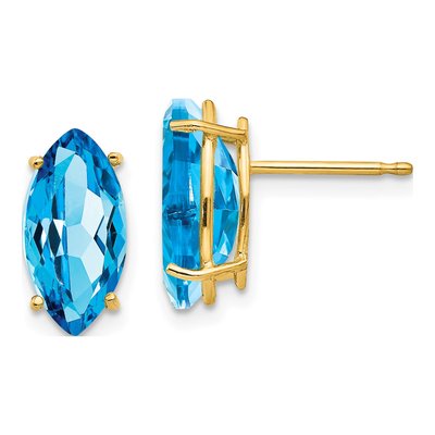 14K Yellow Gold Swiss Blue Topaz Marquise Stud Earrings