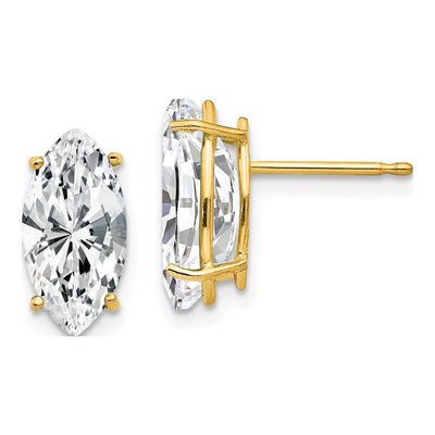 14K Yellow Gold CZ Marquise Stud Earrings