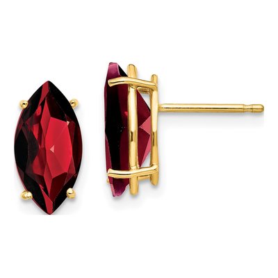 14K Yellow Gold Garnet Marquise Stud Earrings