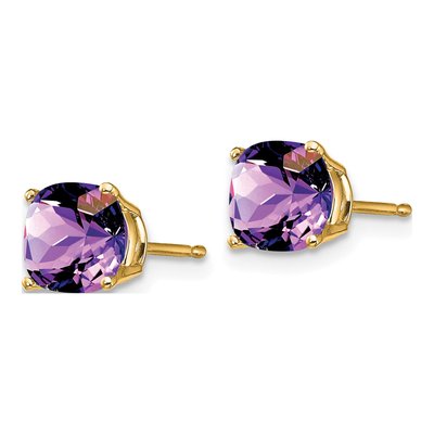 14K Yellow Gold 6mm Amethyst Cushion Stud Earrings – view 2