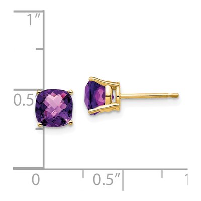 14K Yellow Gold 6mm Amethyst Cushion Stud Earrings – view 4