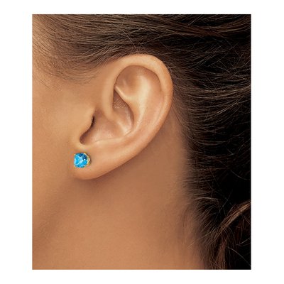 14K Yellow Gold 6mm Cushion Swiss Blue Topaz Checkerboard Stud Earrings – view 3
