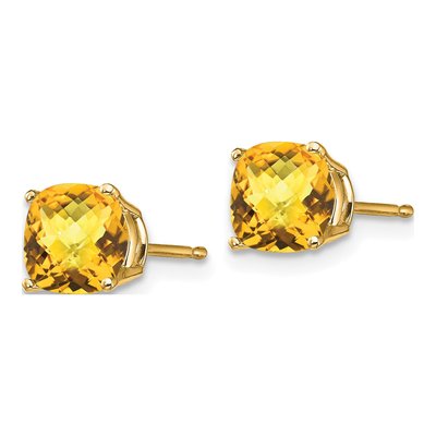14K Yellow Gold 6mm Citrine Cushion Stud Earrings – view 2