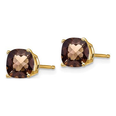 14K Yellow Gold 6mm Smoky Quartz Cushion Stud Earrings – view 2