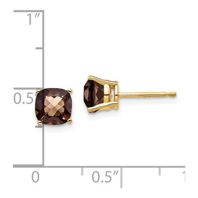 14K Yellow Gold 6mm Smoky Quartz Cushion Stud Earrings – view 4