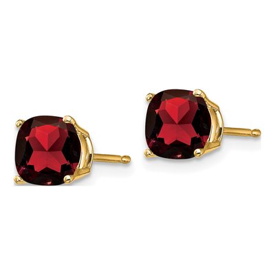 14K Yellow Gold 6mm Cushion Garnet Checkerboard Stud Earrings – view 2