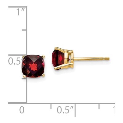 14K Yellow Gold 6mm Cushion Garnet Checkerboard Stud Earrings – view 4