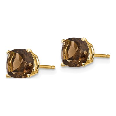 14K Yellow Gold 6mm Smoky Quartz Cushion Stud Earrings – view 3