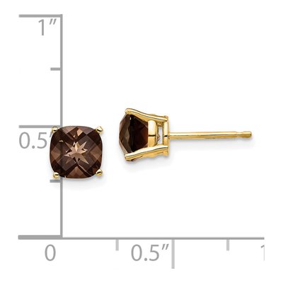 14K Yellow Gold 6mm Smoky Quartz Cushion Stud Earrings – view 5