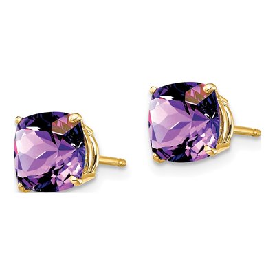 14K Yellow Gold 7mm Amethyst Cushion Stud Earrings – view 2