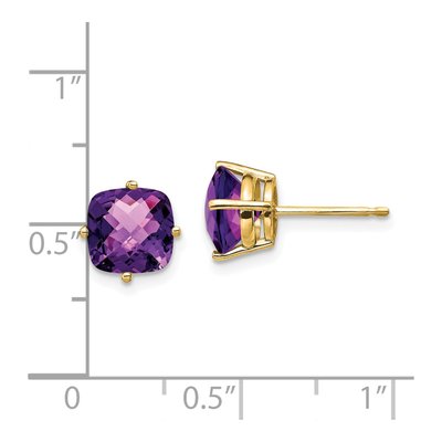 14K Yellow Gold 7mm Amethyst Cushion Stud Earrings – view 4