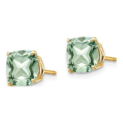 14K Yellow Gold 7mm Green Quartz Cushion Stud Earrings – view 2
