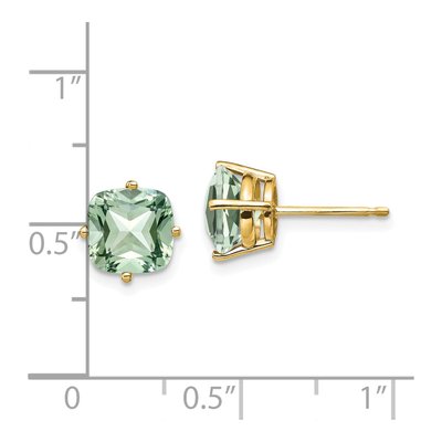 14K Yellow Gold 7mm Green Quartz Cushion Stud Earrings – view 4