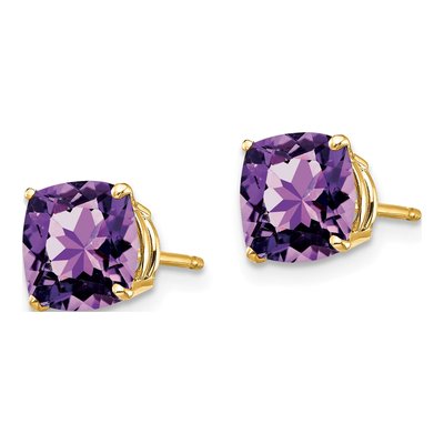 14K Yellow Gold 7mm Amethyst Cushion Stud Earrings – view 2
