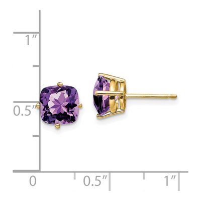 14K Yellow Gold 7mm Amethyst Cushion Stud Earrings – view 4